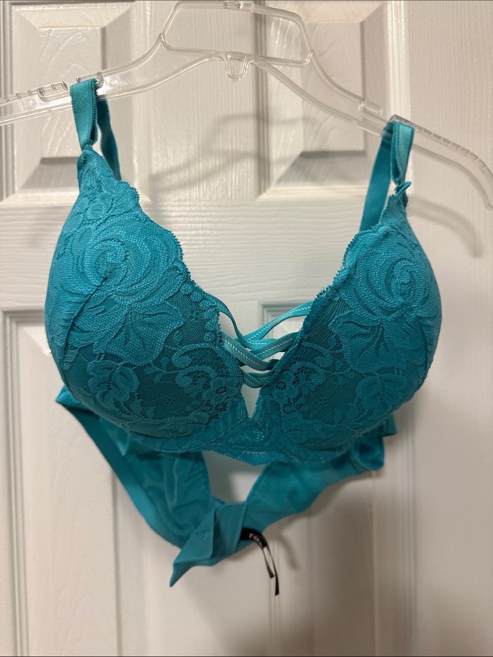 torrid Teal Lace Plunge Bra with Strappy Detail